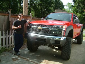 Matthew and his Chevy Colorado!  It is a 5 cylinder, 5 speed, 4 wheel drive.